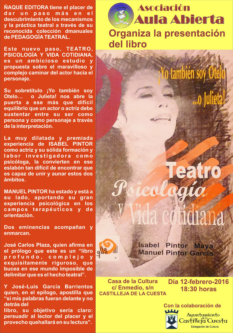 'Teatro, Psicologia y Vida Cotidiana' se presenta en Sevilla por Isabel Pintor